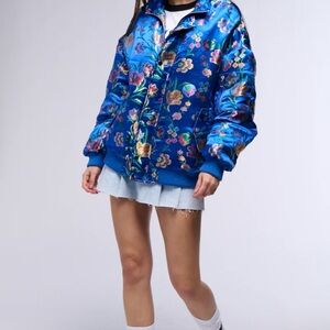 AKIRA Label Ollie Metallic Brocade Bomber Jacket